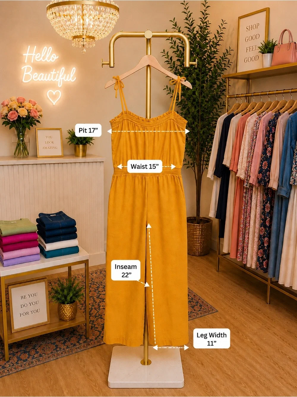 Kids Old Navy Mustard Tie-Shoulder Wide-Leg Jumpsuit